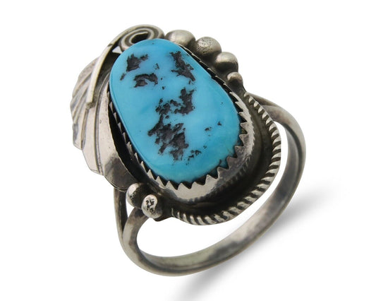 Navajo Ring 925 Silver Sleeping Beauty Turquoise Signed Justin Morris C.80's