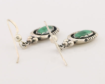 Navajo Dangle Earrings 925 Silver Natural Malachite Native American Artist C.80s