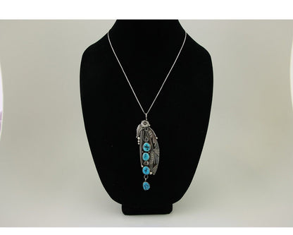 Navajo Necklace 925 Silver Natural Turquoise Artist Signed T C.80's