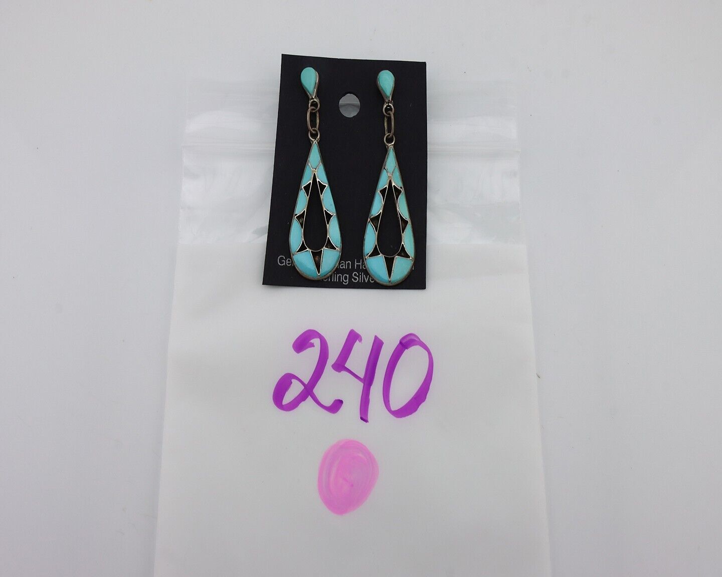 Navajo Handmade Earrings 925 Silver Blue Turquoise Native Artist C.80's