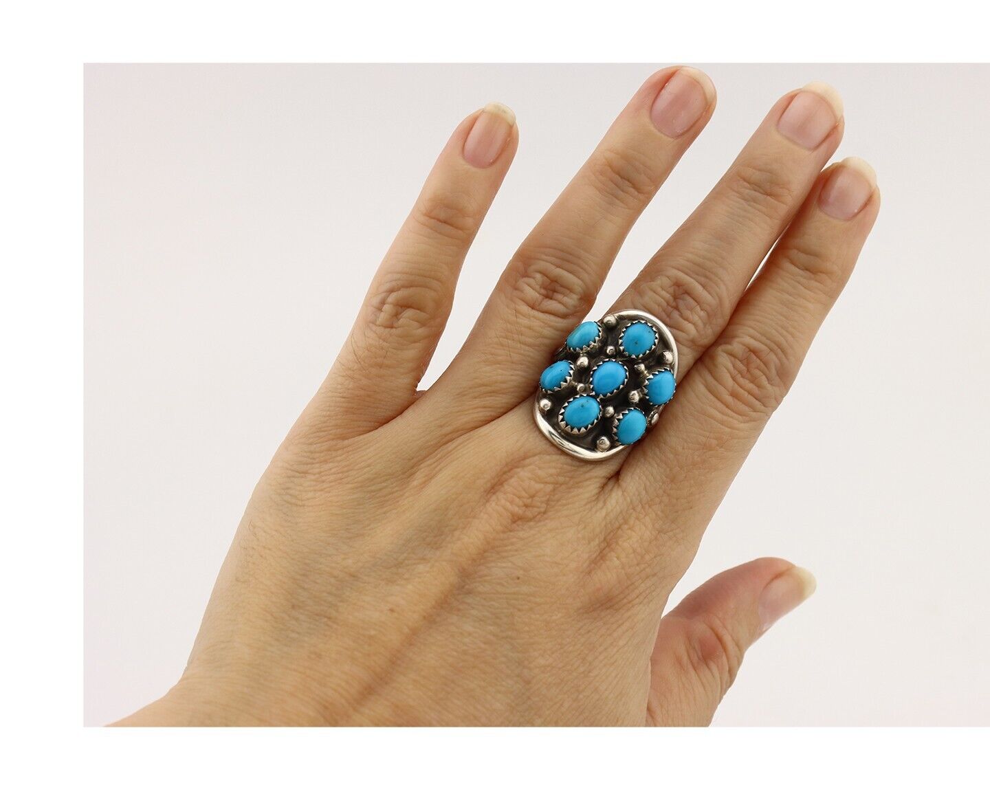 Navajo Ring 925 Silver Natural Blue Turquoise Signed Phillip Zachary Artist C80s