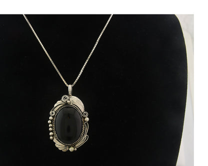 Navajo Sterling Silver Necklace Onyx Authentic Vintage Signed Justin Morris