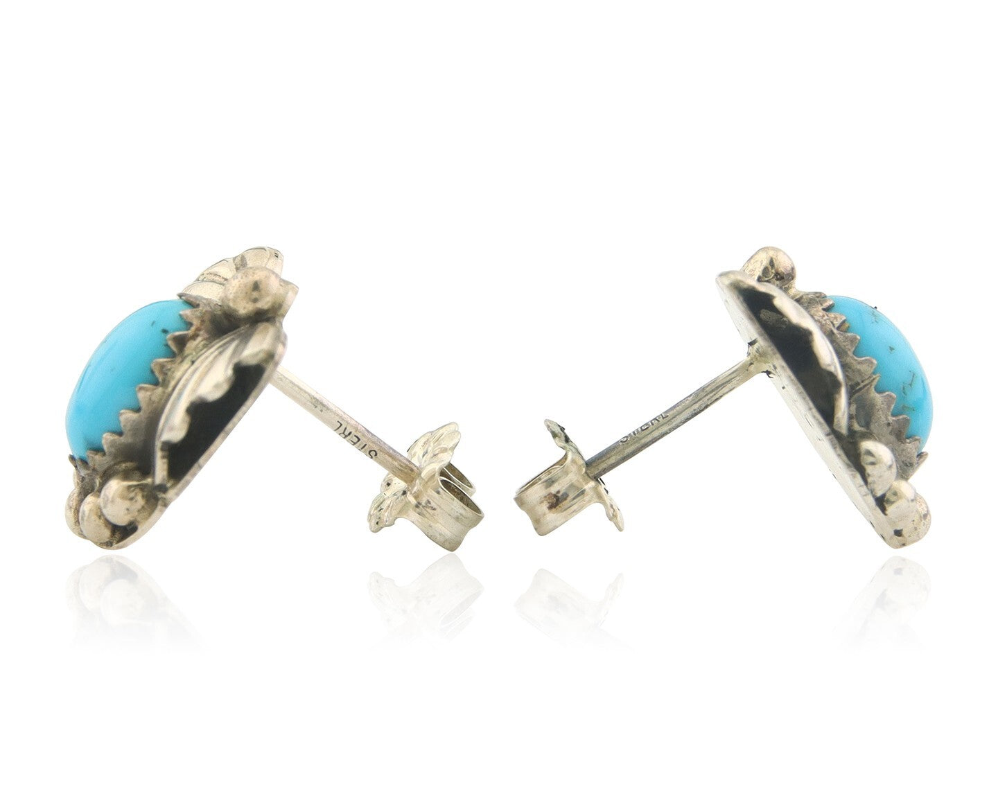 Navajo Earrings 925 Silver Natural Turquoise Artist Signed B. J. C.80's