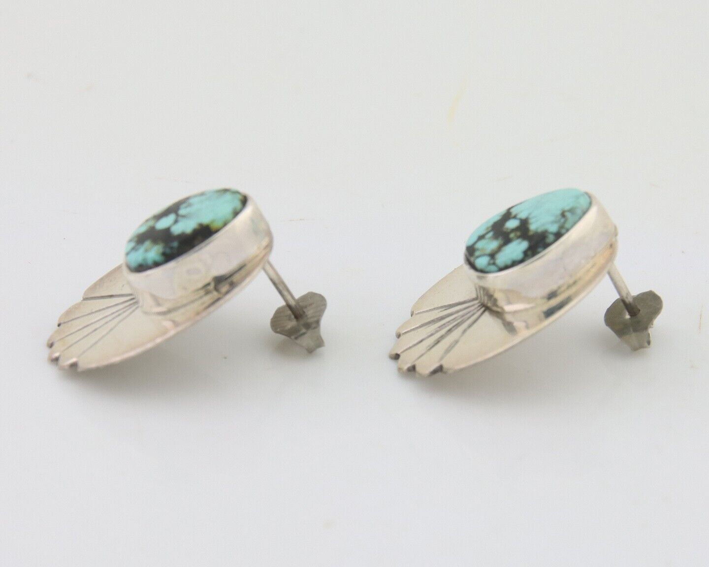 Navajo Dangle Earrings 925 Silver Natural Turquoise Signed Wilson Padilla C.80's