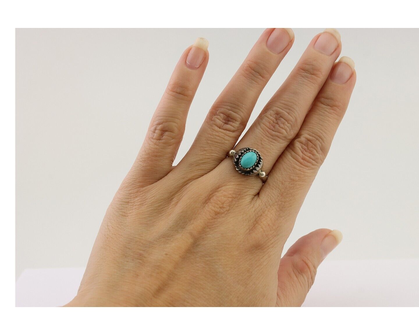Navajo Ring 925 Silver Kingman Turquoise Native American Artist Made In 1985