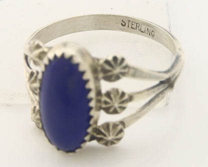 Navajo Ring 925 Sterling Natural Lapis Handmade Native Artist C.80's