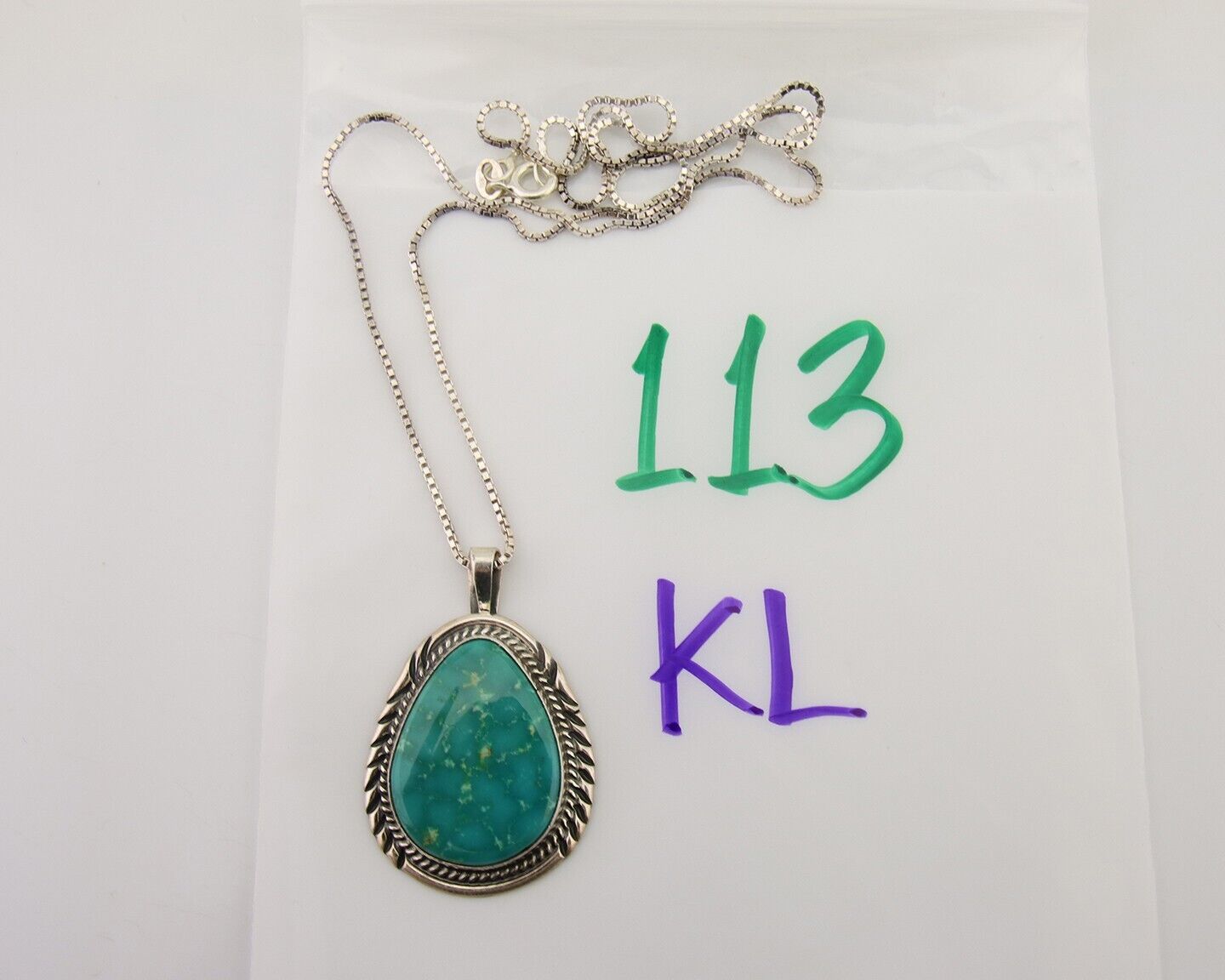 Navajo Necklace 925 Silver Natural Blue Turquoise Native American Artist C.80's