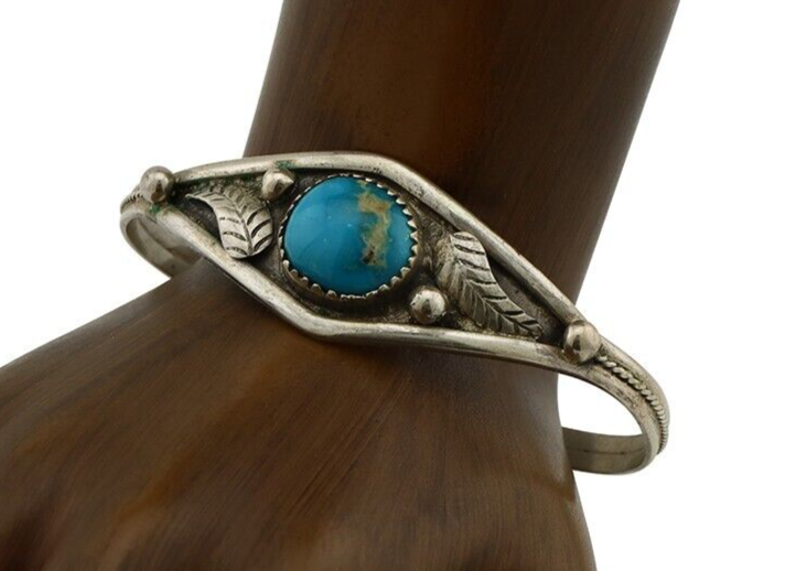 Navajo Bracelet 925 Silver Kingman Turquoise Native American Artist C.80's