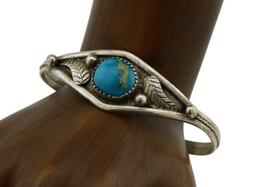 Navajo Bracelet 925 Silver Kingman Turquoise Native American Artist C.80's