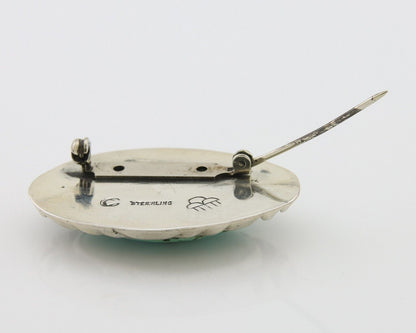 Navajo Pin 925 Silver Natural Mined Turquoise Artist Signed C Montoya C.80's