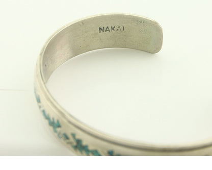 Navajo Bracelet 925 Silver Inlaid Turquoise Cuff Artist Signed NAKAI C.80's