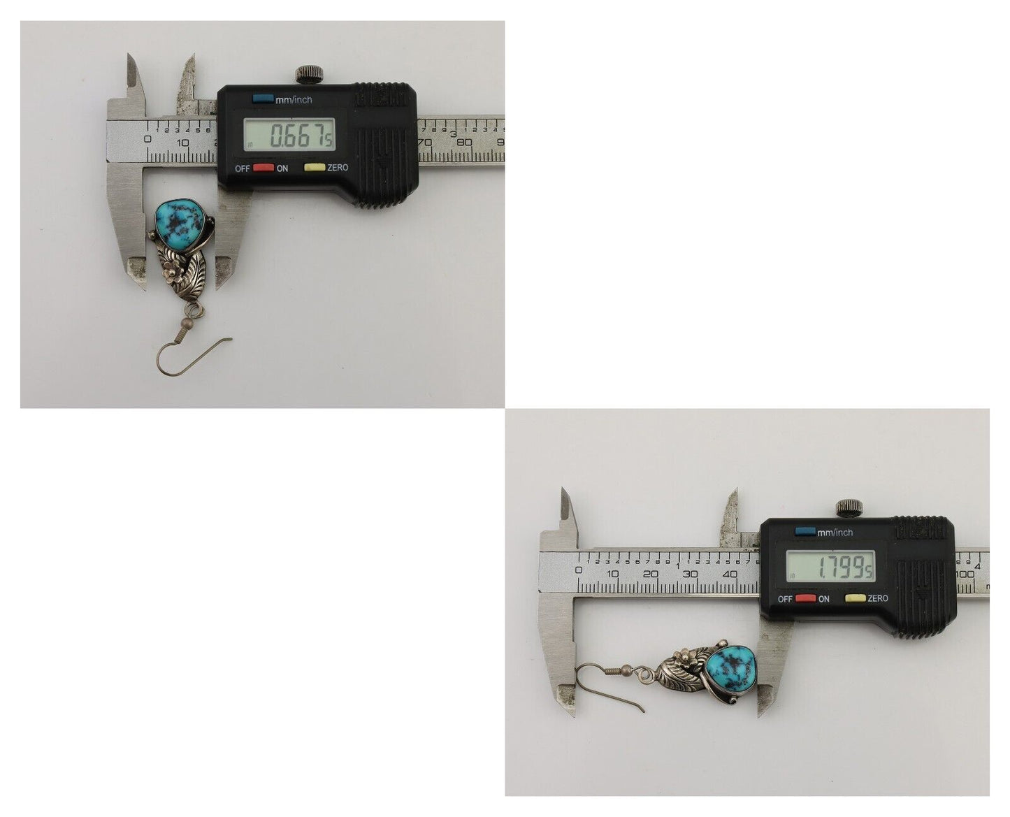 Navajo Handmade Earrings 925 Silver Natural Turquoise Native Artist C.80's