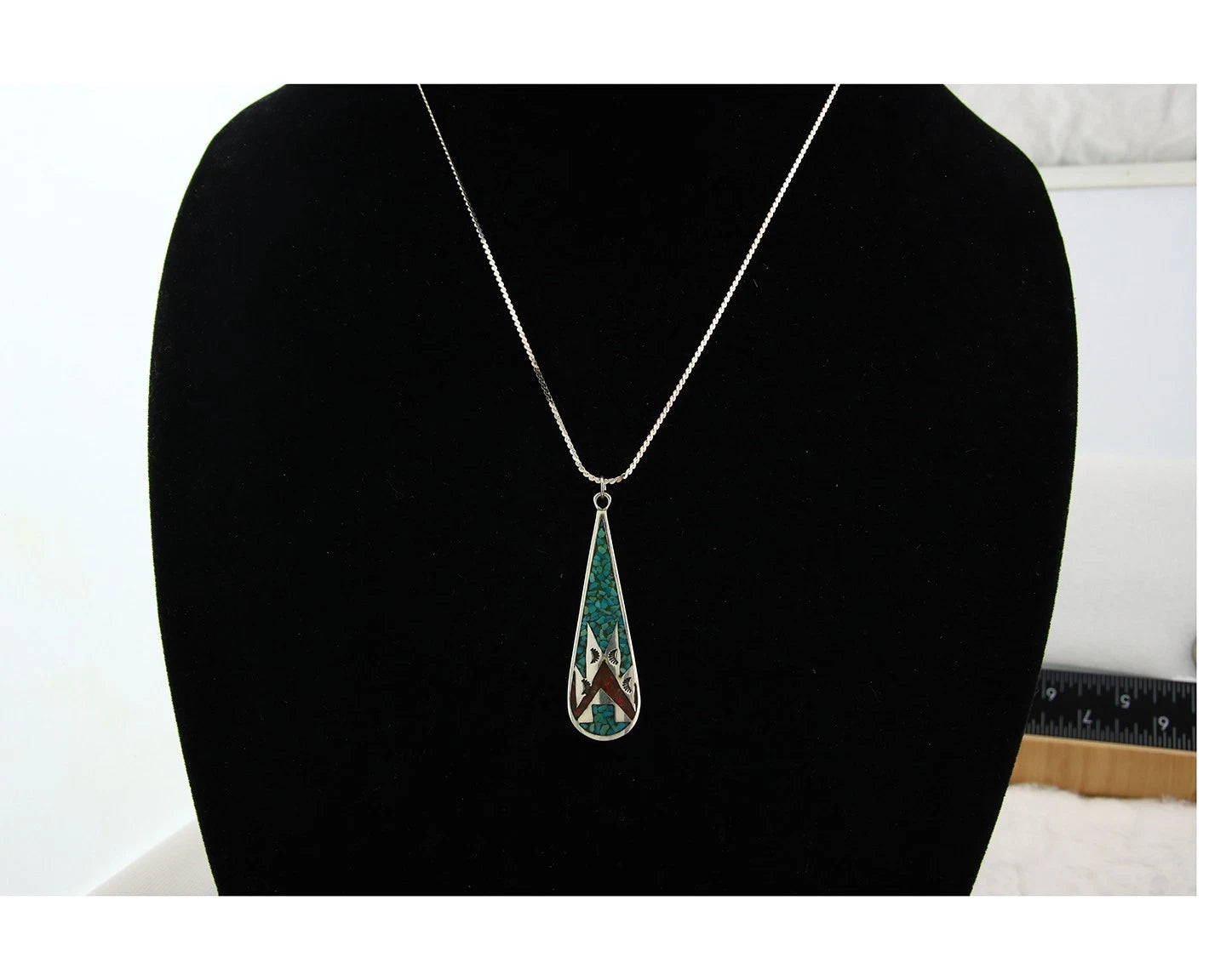 Navajo Necklace Sterling Silver Authentic Inlaid Gemstone Native American