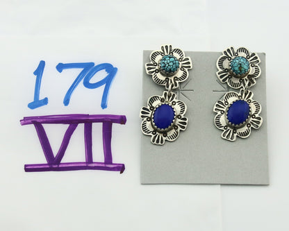 Navajo Earrings Sterling Silver Lapis & Truquoise Vintage Signed Mary Ellen