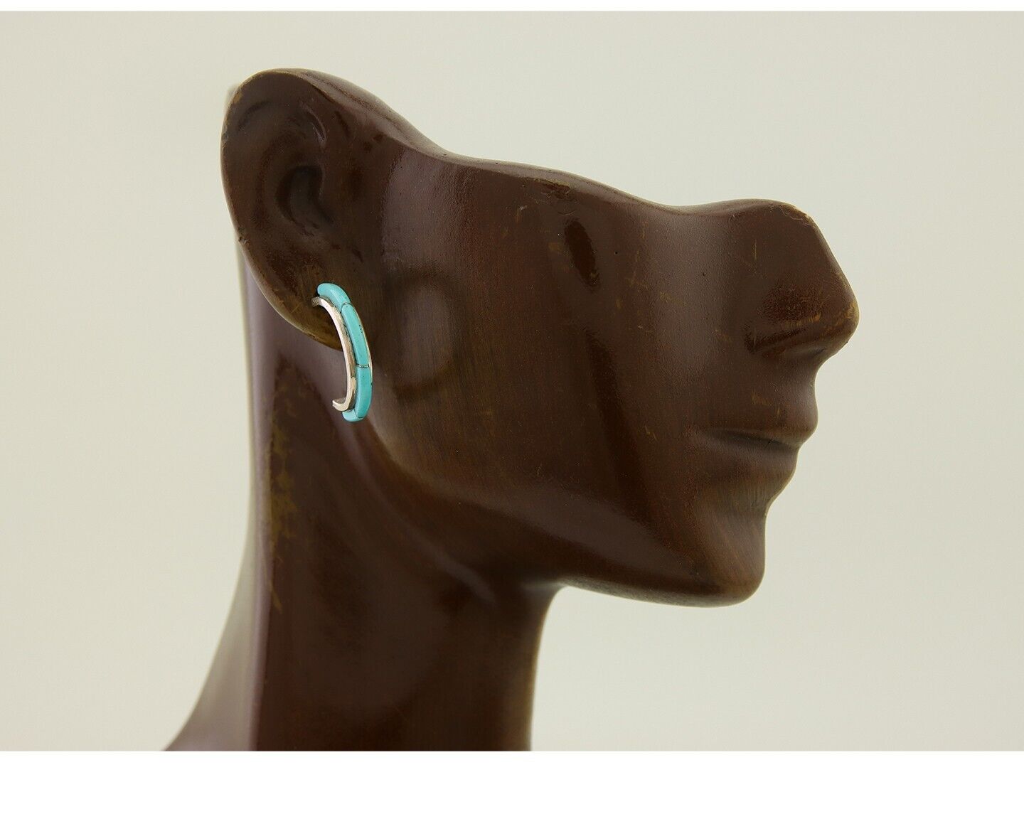 Navajo Half Hoop Earrings 925 Silver Natural Turquoise Native American Artist 80