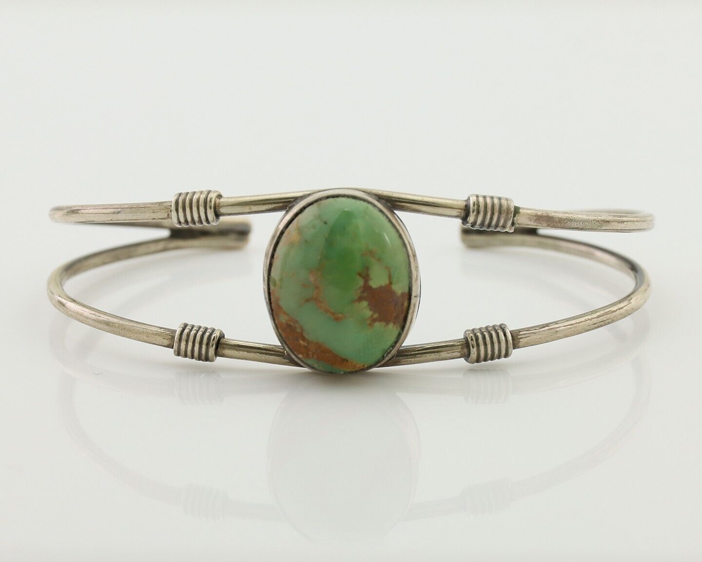 Navajo Bracelet 925 Silver Natural Green Turquoise Native American Artist C.80's