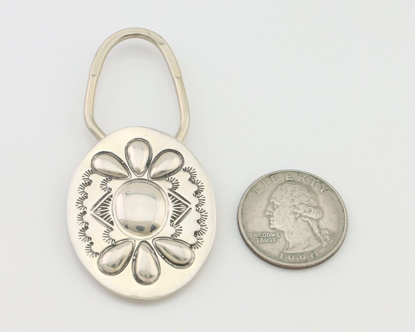 Navajo Hand Stamped Key Chain .925 Silver Handmade Native American Artist C.80's