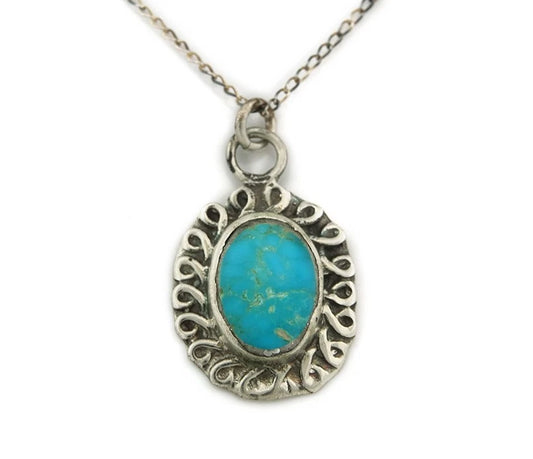 Navajo Necklace Sterling Silver Natural Blue Turquoise Handmade Vintage
