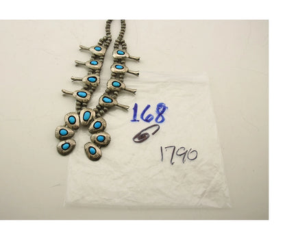 Navajo Squash Necklace Set Sterling Silver Turquoise Vintage Handmade
