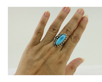Navajo Ring 925 Silver Sleeping Beauty Turquoise Artist Signed SC C.80's