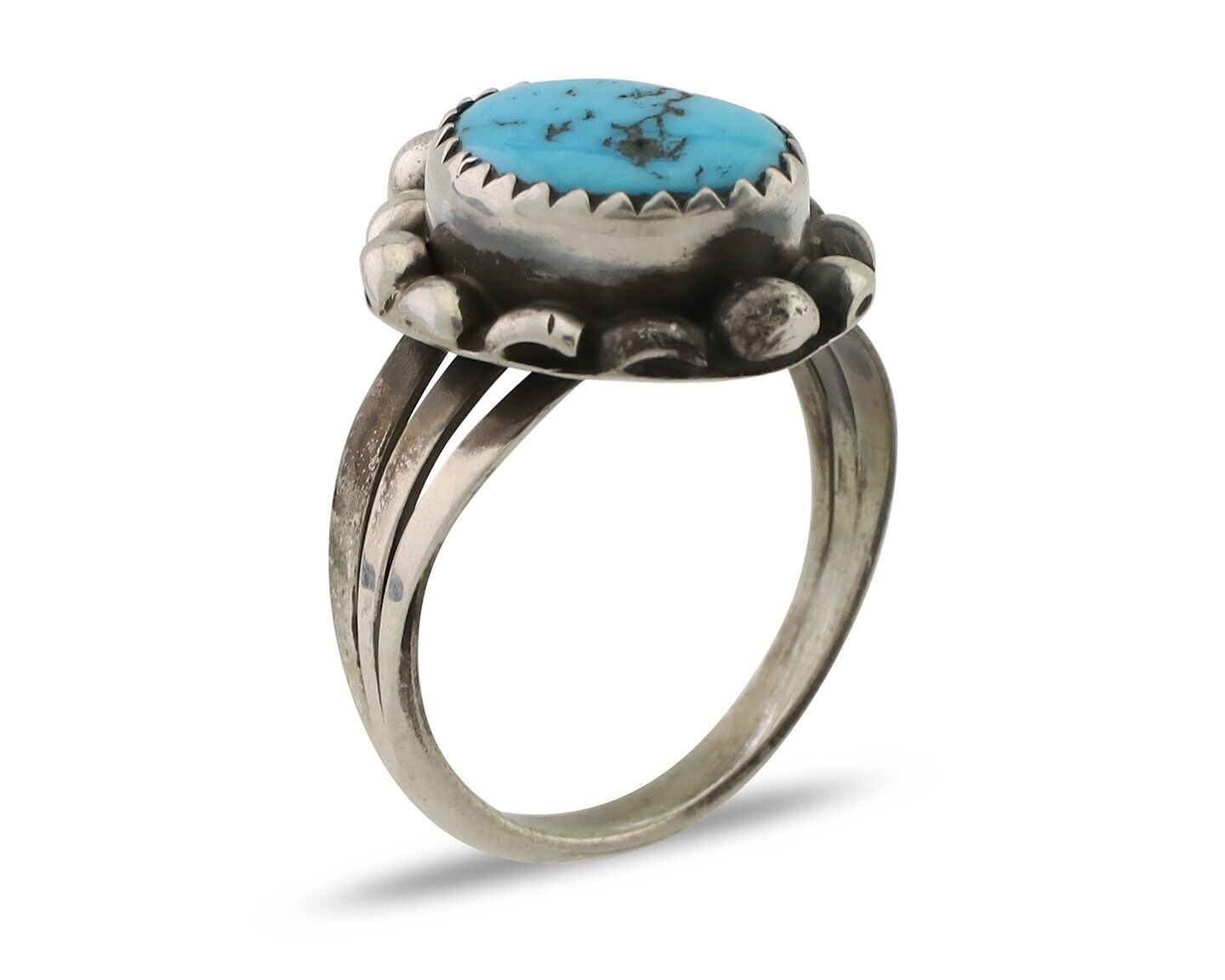 Navajo Ring 925 Silver Sleeping Beauty Turquoise Artist Signed SC C.80's