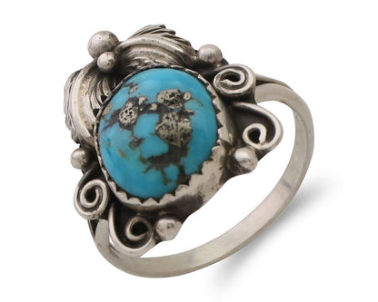 Navajo Ring 925 Silver Morenci Tuquoise Native American Artist C.80's