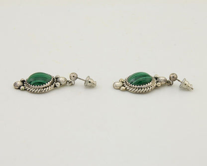 Navajo Dangle Earrings 925 Silver Malachite Native American Artist C.80's