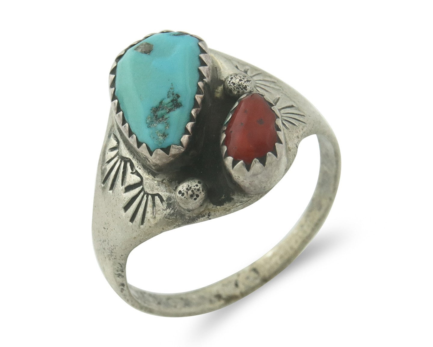 Vintage Navajo Ring 925 Sterling Silver Natural Gemstone Authentic Size 8.0
