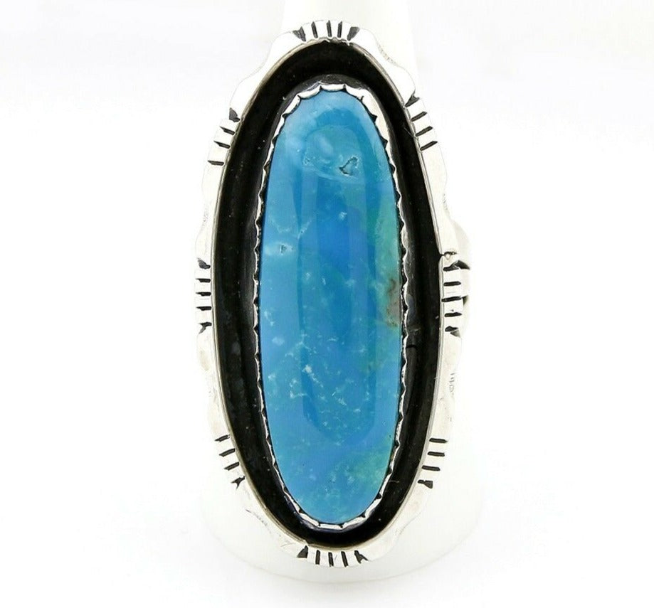Navajo Museum Quality Handmade .925 Silver Large Natural Blue Turquoise Ring