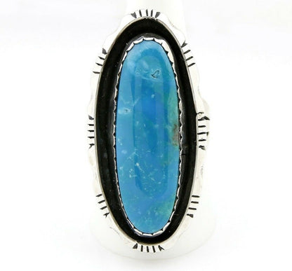 Navajo Museum Quality Handmade .925 Silver Large Natural Blue Turquoise Ring