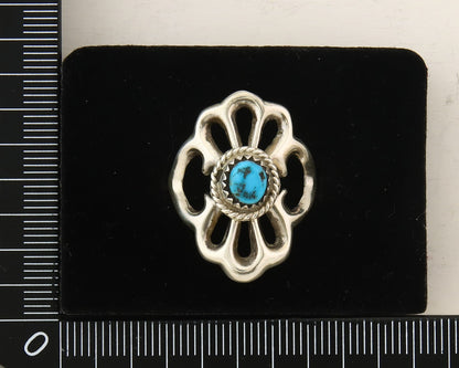 Navajo Concho Ring 925 Sterling Turquoise Native Artist C.80's Size 7.75
