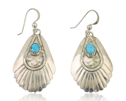 Navajo Earrings 925 Silver Turquoise Artist Signed Dean Brown C.80's