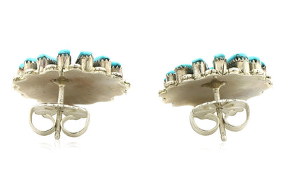 Zuni Earrings .925 Silver Petti Point Natural Blue Turquoise Native Artist C.80s