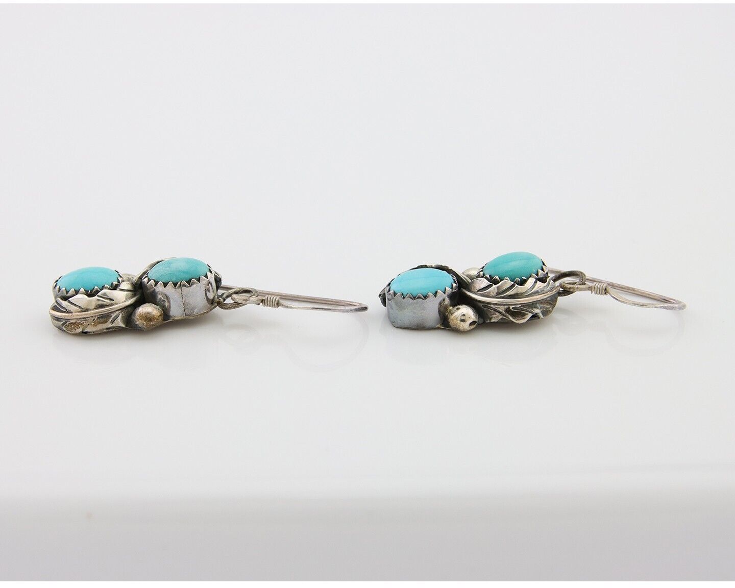 Navajo Dangle Earrings 925 Silver Natural Turquoise Native American Artist C80s