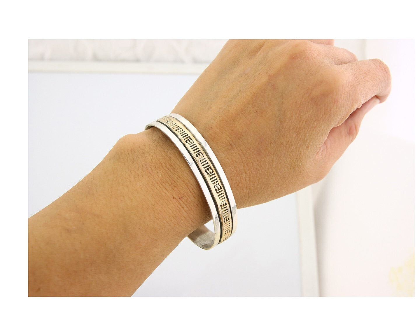 Navajo Bracelet 925 Silver & 12K Gold Cuff Artist Signed Randall Endito C.80's