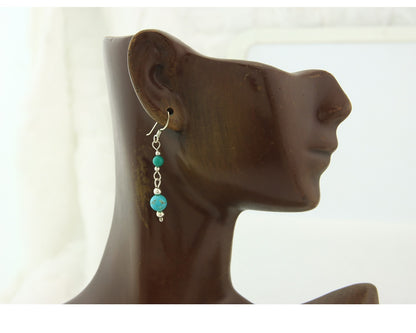 Navajo Dangle Earrings Sterling Silver Natural Turquoise Vintage Handmade