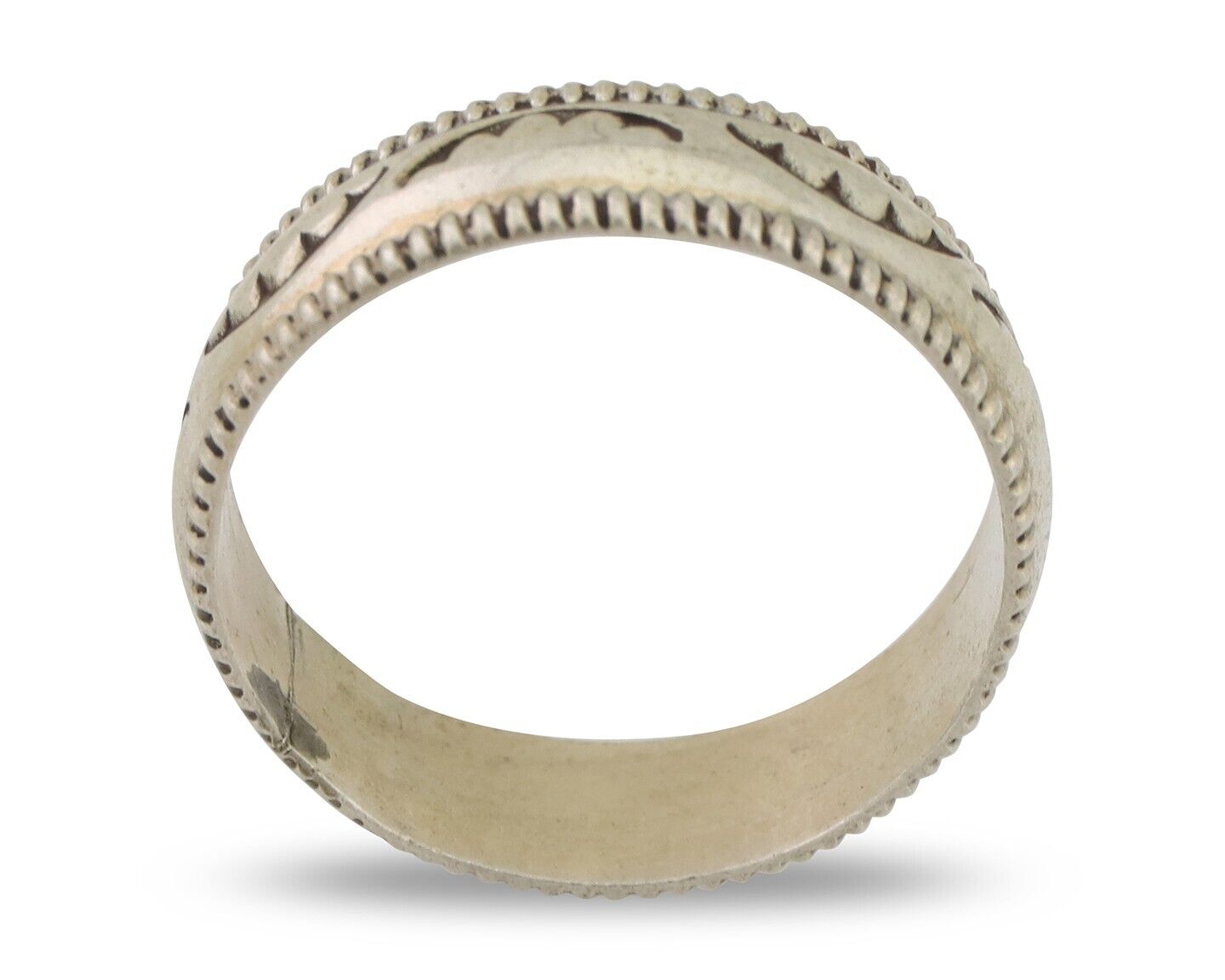 Navajo Hand Stamped Band 925 Silver 6.0 mm Native Artist Size 7.5 C.80's