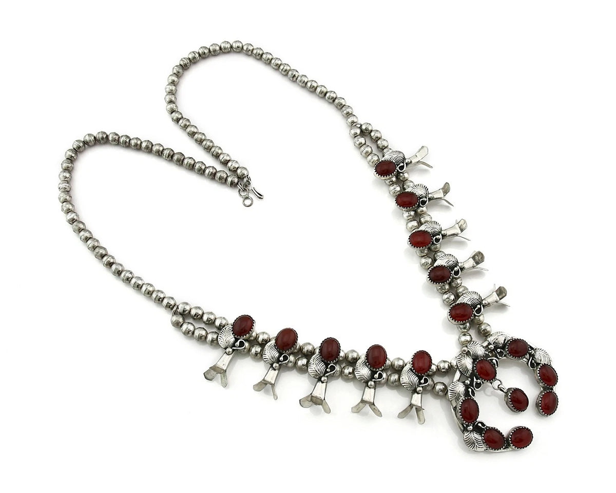 Navajo Squash Necklace Earring Set Sterling Silver Natural Carnelian Vintage C80