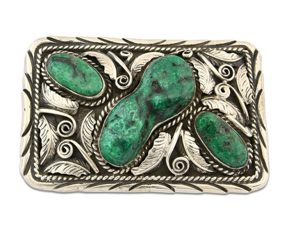 Navajo Ranger Belt Buckle 925 Silver Mined Green Turquoise Signed H Martinez C80