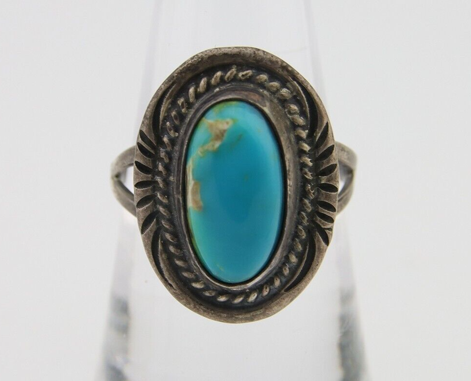 Navajo Handmade Ring 925 Silver Natural Turquoise Native Artist C.80's