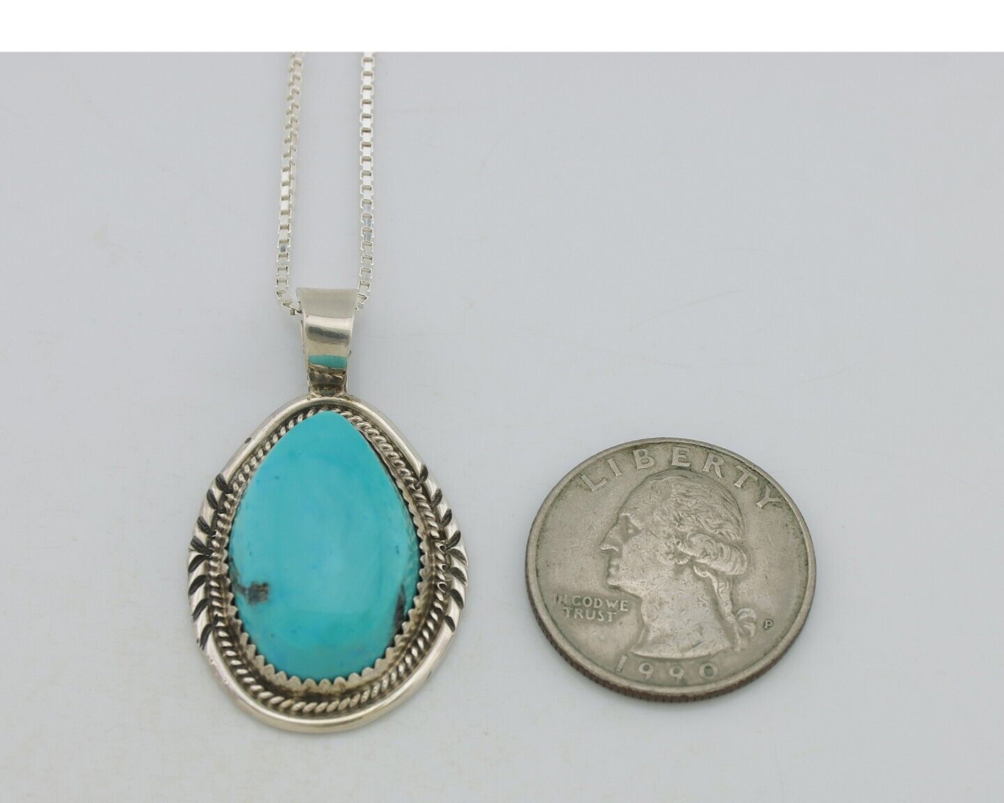 Navajo Necklace 925 Silver Kingman Turquoise Signed Anna Begay C.80's