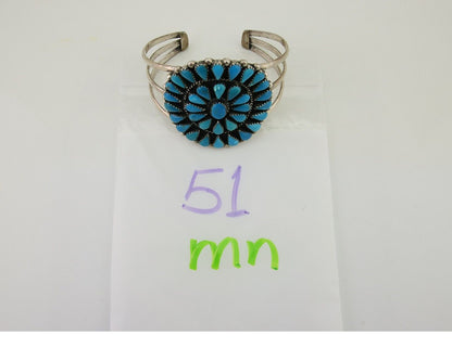 Navajo Bracelet 925 Silver Blue Turquoise Native American Artist C.80's