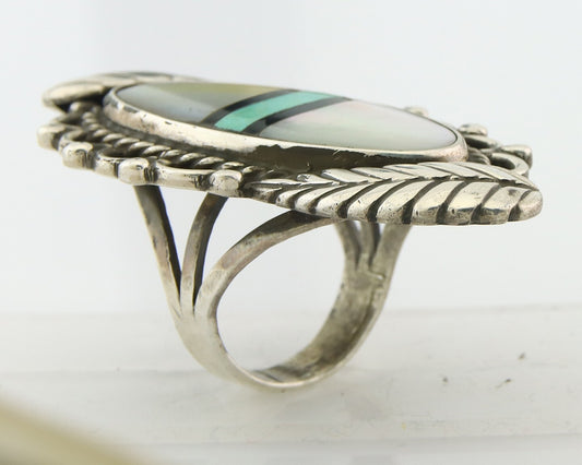 Vintage Navajo Ring 925 Sterling Silver Turquoise Signed JG Size 8.75