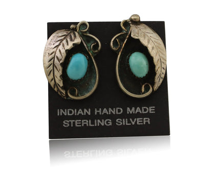 Navajo Earrings 925 Silver Natural Turquoise Native American Artist C.80's