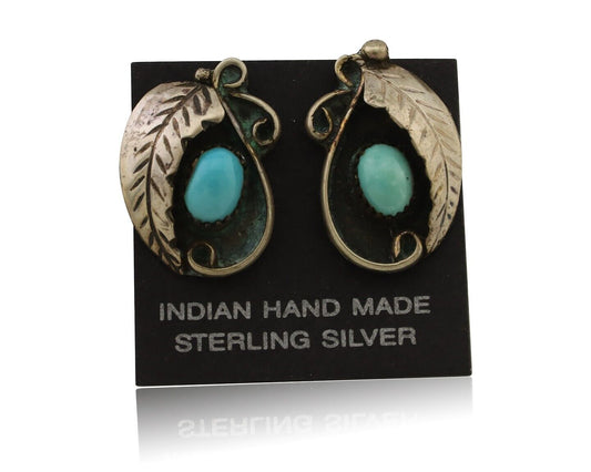 Navajo Earrings 925 Silver Natural Turquoise Native American Artist C.80's