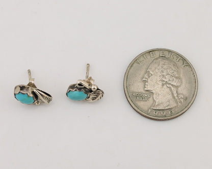 Navajo Handmade Earrings 925 Silver Natural Turquoise Native Artist C.80's