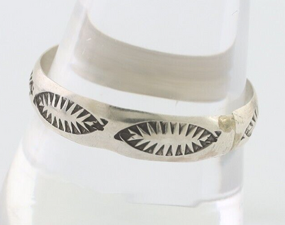 Navajo Hand Stamped Band 925 Silver 5.0 mm Signed Larry Chavez Size 11.75 C.80's