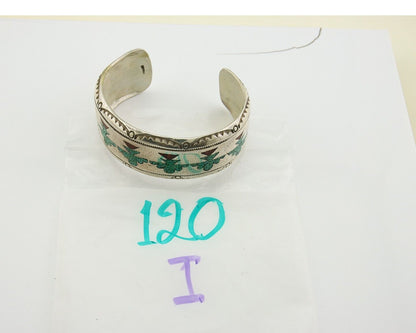 Navajo Bracelet 925 Silver Inlaid Coral & Turquoise Cuff Artist Signed LB C.80's