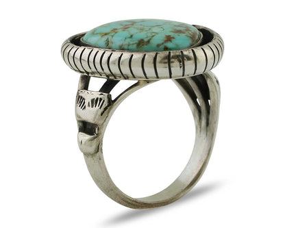 Navajo Handmade Ring 925 Silver Spiderweb Turquoise Signed M Montoya C.80's