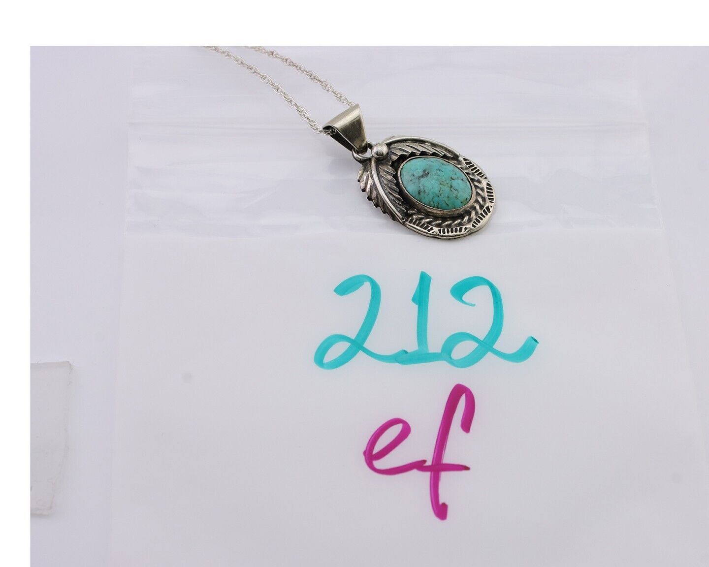 Navajo Natural Turquoise Necklace 925 Silver Artist Signed SunRise C.80's